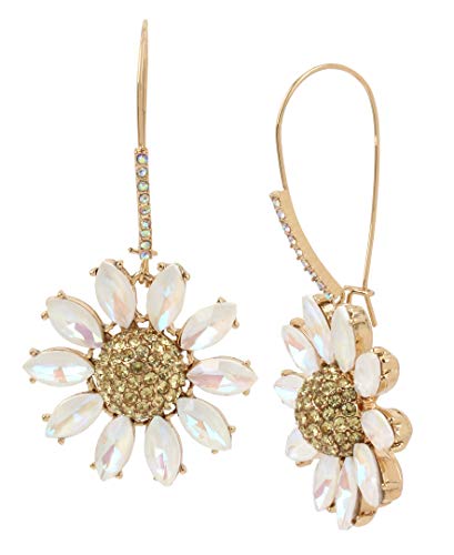 【中古】【未当てはめる・未開封品】Betsey Johnson (GBG) レディース ペイブデイジーフラワー ロングドロップピアス 黄み 一大きさ