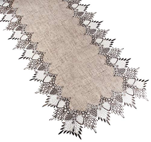 【中古】【未使用・未開封品】Linens Art and Things レースランナー 16インチ x 72インチ ニュートラルアーストーン テーブルランナー ドレッサー スカーフ コーヒーテーブル
