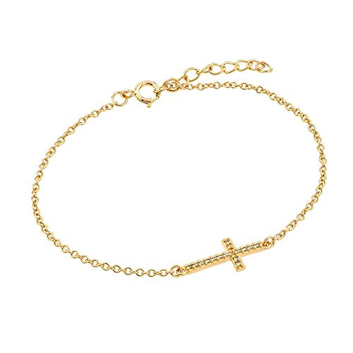 【中古】【未使用・未開封品】SURANO DESIGN JEWELRY スターリングシルバー イエローゴールドメッキ サイドウェイ キュービックジルコニアストーン クロスブレスレット|AJIMURA-SHOP