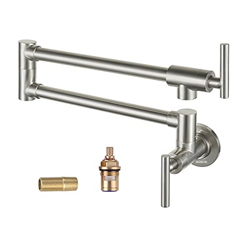 【中古】【未使用・未開封品】WOWOW Pot Filler Faucet Folding Wall Mount Commercial Sink Faucet 2 Handles Brushed Nickel Kitchen Faucet Lead-free Brass with Single H 36,217円