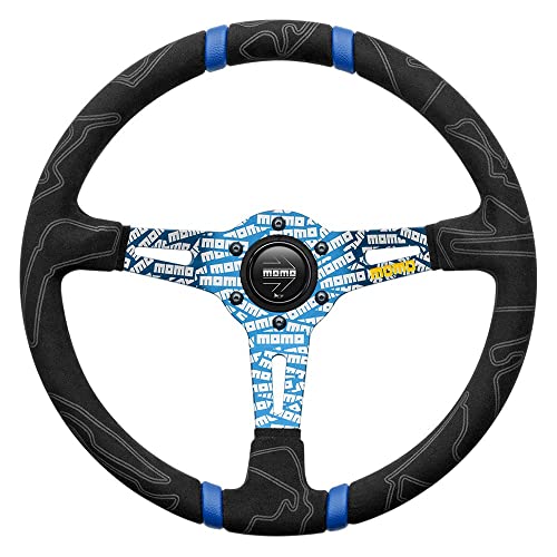 【中古】【未使用・未開封品】MOMO ストリートステアリングホイール - ウルトラ - プレミアムレーストラック マイクロファイバーグリップ ブルーデュアルセンターストライプ&|AJIMURA-SHOP