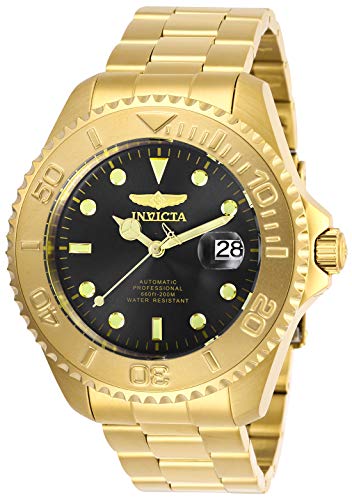 【中古】【未当て嵌める・未開封品】Invicta Men\u0027s Pro Diver Gold-Tone Steel Bracelet \u0026 Case Automatic Charcoal Dial Analog Watch 28952