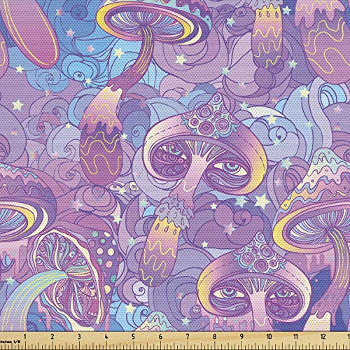 【中古】【未使用・未開封品】Lunarable Mushroom Fabric by The Yard, Compositions Trippy Swirls Eyes DreamLike 室内装飾ファブリック ホームアクセント用 5ヤード ブルー