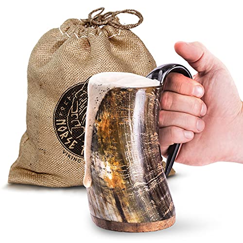 【中古】【未使用・未開封品】Norse Tradesman オリジナル LG Viking Drinking Horn マグ - 100%本物のビールホーンタンカード 天然表面&黄麻布ギフト袋 | オリジナル、未研磨