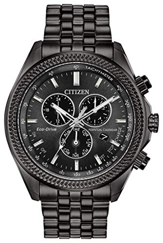 【中古】【未当て嵌める・未開封品】Citizen Men\u0027s Charcoal IP Steel Bracelet \u0026 Case Eco-Drive Black Dial Chronograph Watch BL5567-57E