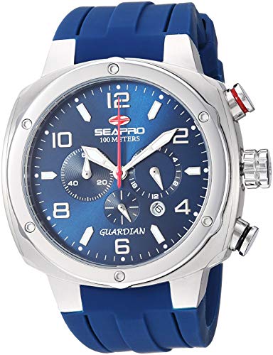 【中古】【未当て嵌める・未開封品】Seapro Men\u0027s Guardian 44粍 Blue Silicone Band Steel Case Quartz Analog Watch SP3343