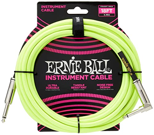 【中古】【未使用・未開封品】【正規品】 ERNIE BALL 6085 楽器用シールドケーブル 18フィート 5.49m BRAIDED INSTRUMENT CABLE STRAIGHT/ANGLE ネオン・イエロー