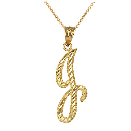 【中古】【未使用・未開封品】LA BLINGZ 14K イエローゴールド スパークルカット イニシャル スクリプト ペンダント ネックレス ゴールド
