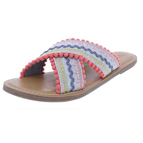 【中古】【未使用・未開封品】TOMS レディース Viv ストライプ フラット サンダル サンダル カジュアル - マルチ、オレンジ, マルチドリズル シャンブレー。, 6