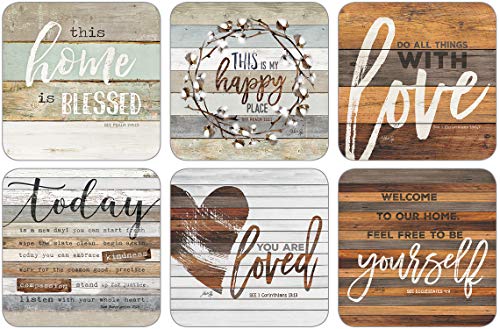 【中古】【未使用・未開封品】Legacy Publishing Group RCC50534 Marla Rae Round Cork-Backed Coaster Set Set Of 6 This Home Is Blessed