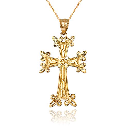 【中古】【未当て嵌める・未開封品】天使の都市 BLINGZ 10K黄色ゴールド アルメニアリバーシブルクロスペンダントネックレス, 金属元素