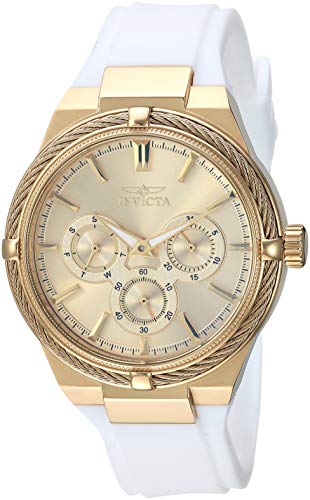 【中古】【未当て嵌める・未開封品】Invicta Women\u0027s Bolt White Silicone Band Steel Case Quartz Gold-Tone Dial Analog Watch 28910