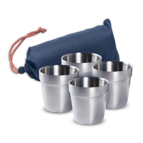 【中古】【未使用・未開封品】キャンプ/トレイルコーヒー/ピクニック/カーキャンプ/RV/バーベキュー用nCampステンレススチールカップ(4パック) - 断熱/積み重ね可能|AJIMURA-SHOP