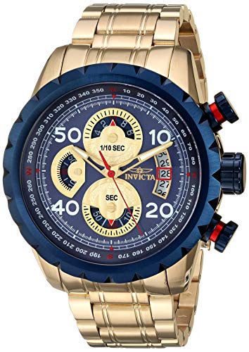 【中古】【未使用・未開封品】Invicta Men's Aviator Gold-Tone Steel Bracelet & Case Quartz Blue Dial Analog Watch 28148｜AJIMURA-SHOP