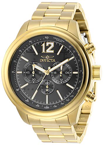 【中古】【未当て嵌める・未開封品】Invicta Men\u0027s Aviator Gold-Tone Steel Bracelet \u0026 Case Quartz Charcoal Dial Analog Watch 28900