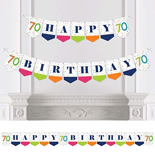【中古】【未使用・未開封品】Big Dot of Happiness 70歳の誕生日 - 陽気なHappy Birthday - カラフルなセブンティスの誕生日パーティーバナー - 誕生日パーティーのデコレー