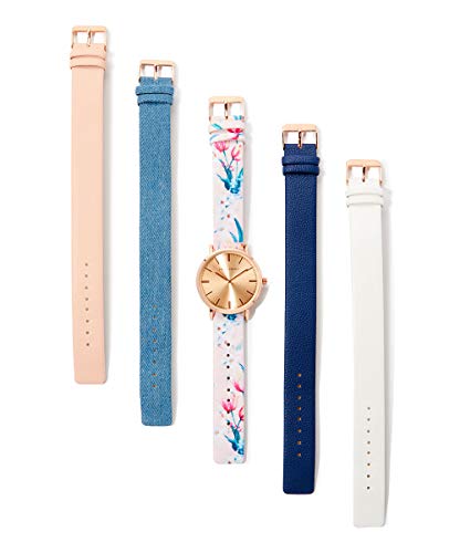 【中古】【未当て嵌める・未開封品】Laura Ashley Womens LASS1102RG Rose Gold Mirror Dial Case Floral Strap Watch Set Interchangeable Straps