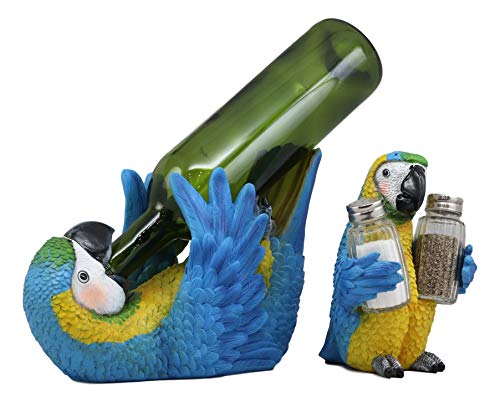 【中古】【未使用・未開封品】Ebros ギフト トロピカル リオ 熱帯雨林 スカーレット マコウ オウム ワインボトルホルダー 塩コショウ シェイカーホルダー 置物 セット キッチ