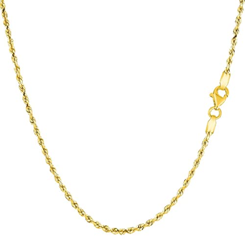 【中古】【未使用・未開封品】14K イエローまたはホワイトゴールド 1.50mm シャイニー ホロー ロープチェーンネックレス ペンダントとチャーム用 ロブスタークロウクラスプ付