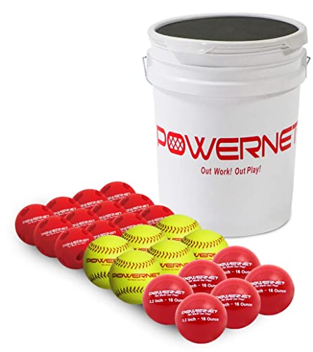 【中古】【未使用・未開封品】PowerNet トレーニングボールセット | イエロー 12インチ ソフトボール 6個 + 3.2インチ ウェイトボール + 12個 | バッティング練習に最適 | レ