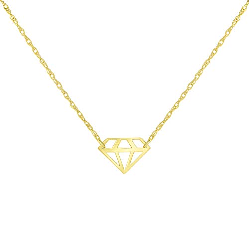 【中古】【未使用・未開封品】14K イエローゴールド ミニ オープン ダイヤモンド型 ペンダント ネックレス スプリングリングクラスプ付き (16～18インチ 調節可能なチェーン)