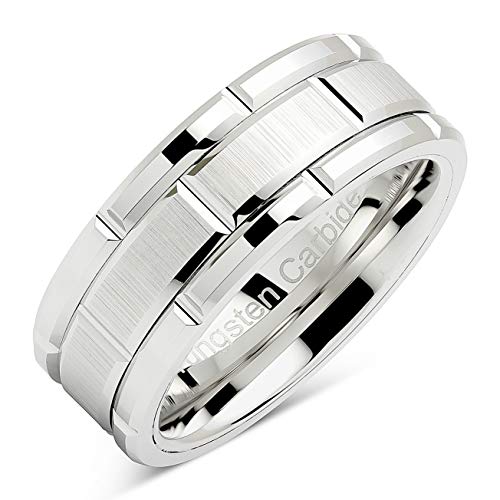 【中古】【未使用・未開封品】100S JEWELRY タングステンリング メンズ 結婚指輪 ホワイトゴールド レンガ模様 ロジウムメッキ サイズ8-16