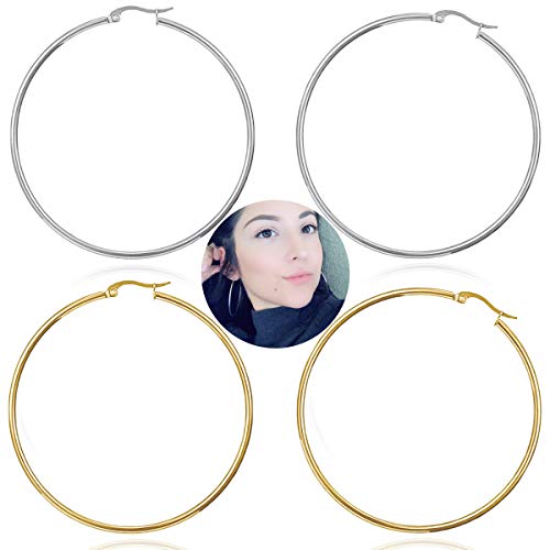 【中古】【未使用・未開封品】女性用巨大ゴールドフープイヤリング ? 10Kゴールドステンレススチールフープピアス レディース 70～100mm ラージゴールドフープイヤリング｜AJIMURA-SHOP