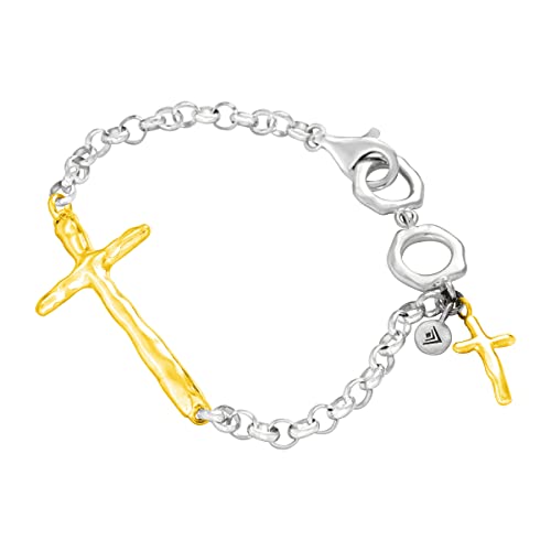 【中古】【未当て嵌める・未開封品】Silpada「インチ Good Faith」スターリングしろがね色\u002614Kゴールドメッキクロスリンクブレスレット 8.25in