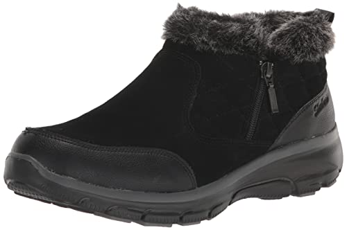 【中古】【未使用・未開封品】Skechers レディース Easy Going-Girl クラッシュクオータージップ キルトブーツ アンクルブーツ, ブラック, 7