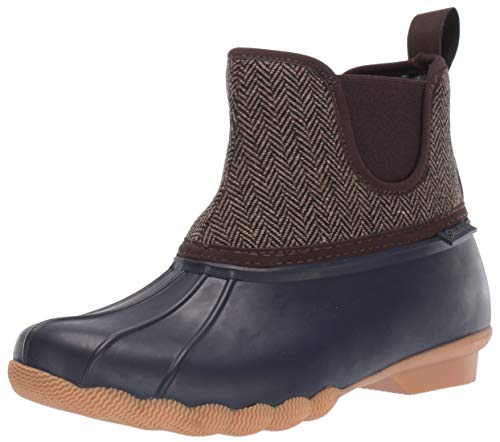 【中古】【未使用・未開封品】Skechers レディース ポン・ミッド ヘリンボーン チェルシー ダックブーツ 防水 アウトソール 雨, ネイビー/ブラウン, 10