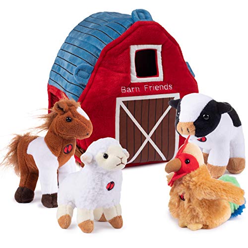 【中古】【未使用・未開封品】Plush Creations おしゃべりぬいぐるみ 農場の動物 幼児用 ぬいぐるみ納屋の運搬車 アニマルファームセット 抱きしめたくなるぬいぐるみ4個 牛の 24,776円