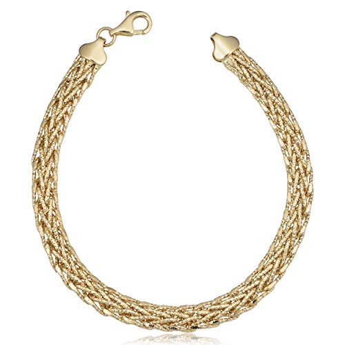 【中古】【未使用・未開封品】14K イエローゴールド ダイヤモンドカット 編み ブレスレット (5.8mm、7.5インチ)