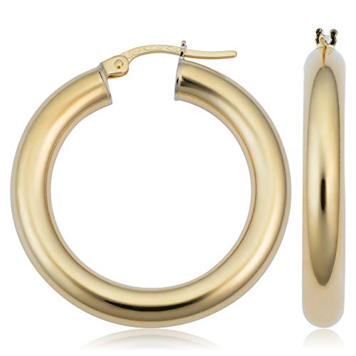 【中古】【未使用・未開封品】Kooljewelry 18Kイエローゴールド ポリッシュフープピアス (4x20mm)