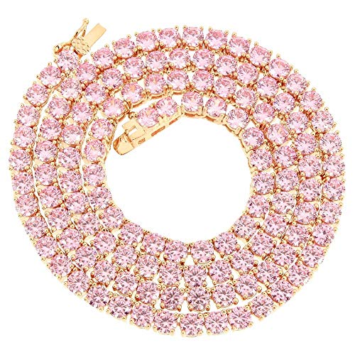 【中古】【未当て嵌める・未開封品】Bling Bling NY ユニ一発やる サクラ色ゴールド仕上 1列 庭球頸飾り チョーカーチェーン 人工金剛石 4粍 内燃機関アウト サクラ色 ソリ 靴-その他