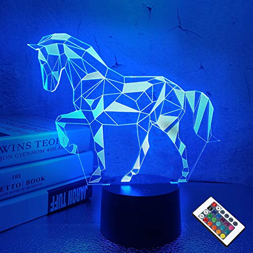 【中古】【未使用・未開封品】FULLOSUN ナイトライト 子供用 馬 イリュージョン 3D ナイトライト ベッドサイドランプ 16色変化 リモコン付き 誕生日プレゼントに最適 子供 赤