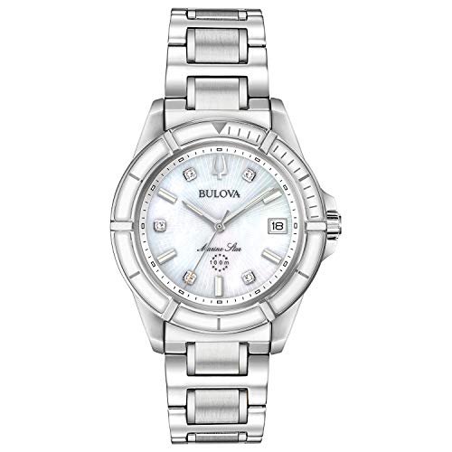 【中古】【未当て嵌める・未開封品】Bulova レディース 米国海兵隊員はやりっ児 クォーツウォッチ ステンレス鋼スチール写真 金剛石付き添い人 しろがね色と白いことエナメル 96P201