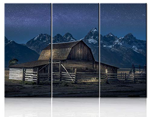 【中古】【未使用・未開封品】夜空の風景画 リビングルーム用 3パネル ウォールアート HDプリント キャンバス モダンアートワーク ホームデコ ジークレー木製フレーム ギャラ