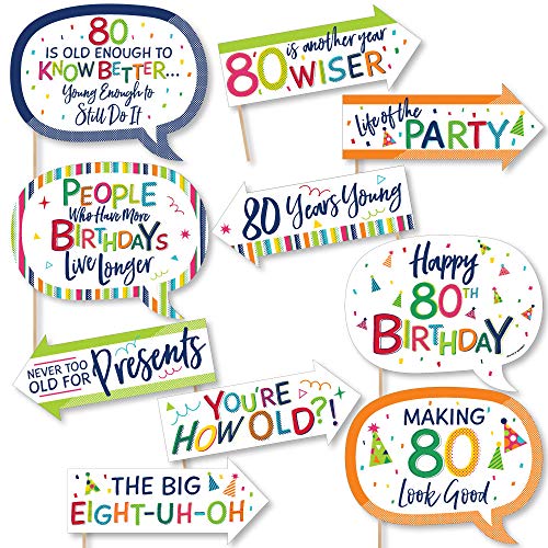 【中古】【未使用・未開封品】Big Dot of Happiness Funny 80歳の誕生日 - 陽気なハッピーバースデー - カラフルな80歳の誕生日パーティー フォトブース小道具キット - 10ピー