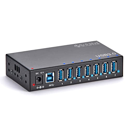 【中古】【未当て嵌める・未開封品】USB 3.0 Hub - 7 Port Powered USB Hub - High-Speed Data Transfer - Metal USB Hub with 36W 12V / 3A Power Adapter, LEDs and Mounting Brac
