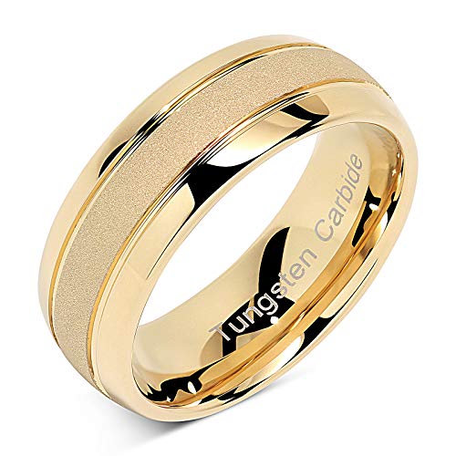 【中古】【未使用・未開封品】100S JEWELRY タングステンリング メンズ レディース ゴールド ウェディングバンド サンドブラスト仕上げ ドームエッジ サイズ6～16