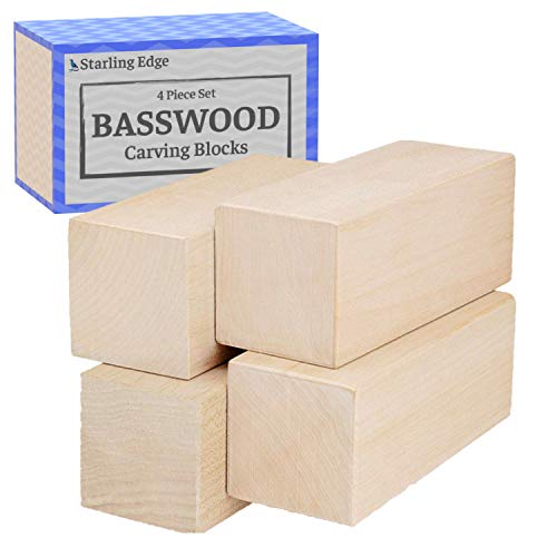 【中古】【未使用・未開封品】バスウッド彫刻ブロック - 4ピース 木製彫刻キット 2インチ x 2インチ x 5インチ Lサイズ 未仕上げ ホワイトブロック 子供または大人向け 13,128円
