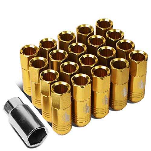 【中古】【未使用・未開封品】J2 Engineering 7075 アルミニウムゴールド M12 x 1.5 20個 L: 60mm オープンエンドラグナット ソケットアダプター付き