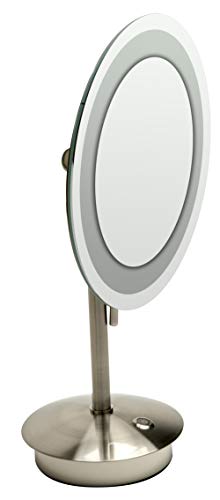 【中古】【未使用・未開封品】ALFI brandABM9FLED-BN Brushed Nickel Tabletop Round 9\" 5x Magnifying Cosmetic Mirror with Light