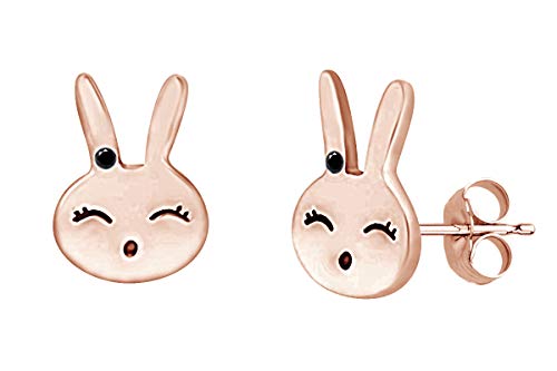 【中古】【未使用・未開封品】イースターギフト うさぎ ラビットスタッドピアス 人工ブラックキュービックジルコニア 14Kゴールドメッキ スターリングシルバー