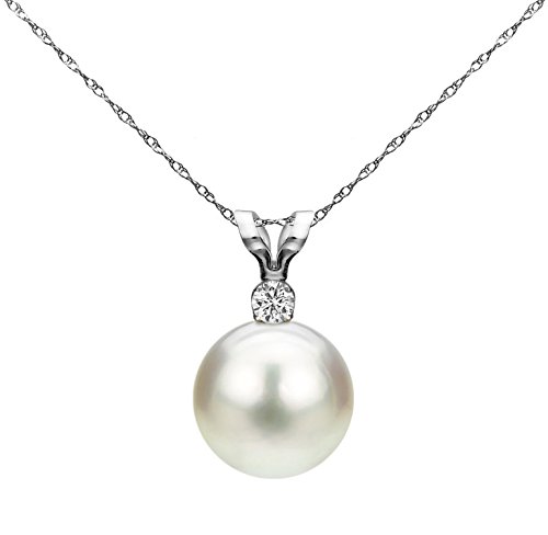 【中古】【未使用・未開封品】La Regis Jewelry ホワイト海水養殖日本アコヤ真珠ダイヤモンドペンダント ダイヤモンドネックレス 14Kゴールド 7-7.5mm