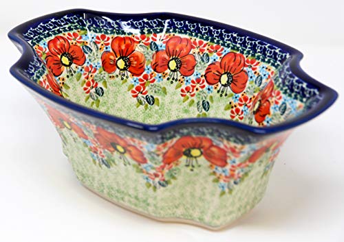 【中古】【未使用・未開封品】Zaklady Ceramiczne Boleslawiecsのポーランド陶器市場フルーツボウル。寸法: 長さ: 10.75インチ、幅: 7.5インチ。