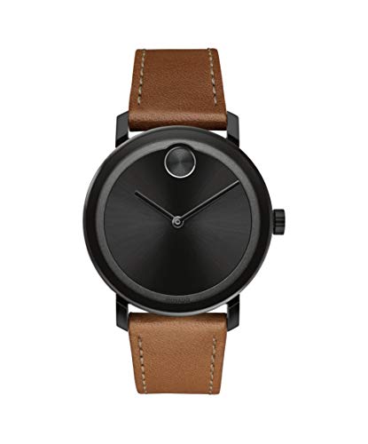 【中古】【未当てはめる・未開封品】Movado メンズ 黒板 イオンプレーティング ブラックスチールケース コニャックレザーベルトに黒いこと文字盤 (真似形:3600537)