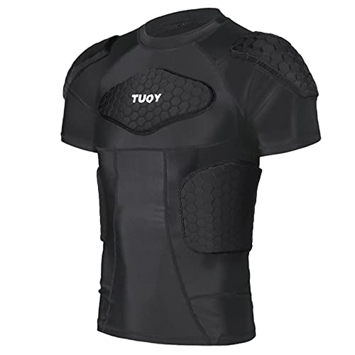 【中古】【未使用・未開封品】DGXINJUN メンズ パッド入りコンプレッションシャツ スポーツ 半袖 保護Tシャツ 肩リブ 胸 背中プロテクター パッド サポートシャツ 大人用 フッ|AJIMURA-SHOP