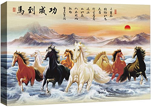 【中古】【未当て嵌める・未開封品】NWT キャンバスウォールアート 中国の八馬 図面 作物細工物 介護ホーム刷り上げる用 一こま入り口・入口 16x24in