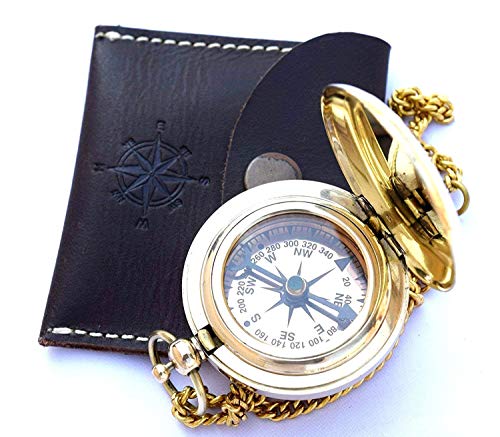 【中古】【未当て嵌める・未開封品】ノーティカルヴィンテージコンパス ソリッドブラスコンパス ブラックレザーケース入り口・入口 飾り気の無いなヴィンテージホームデコレーション 差し上げ物
